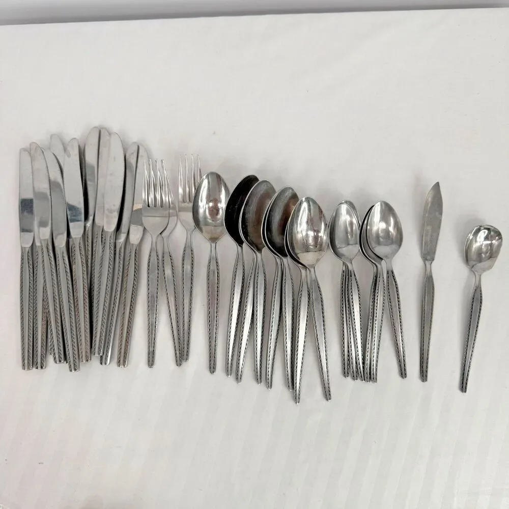 Vintage National Stainless Granada Flatware Japan 31 pc Lot Knives Forks Spoons
